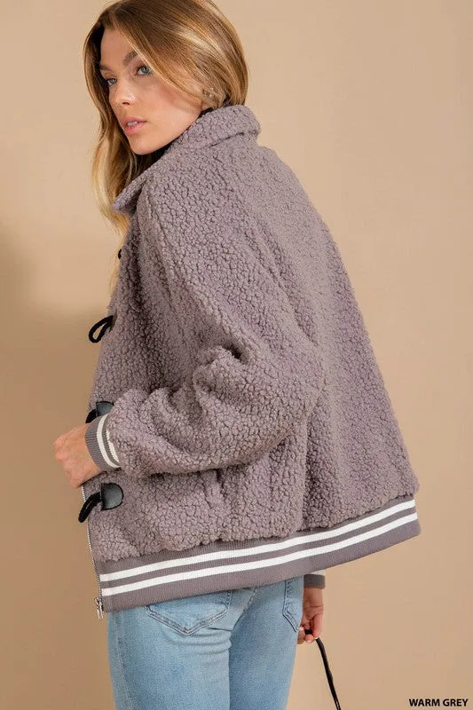 Warm Grey Fleece Toggle Sherpa Jacket