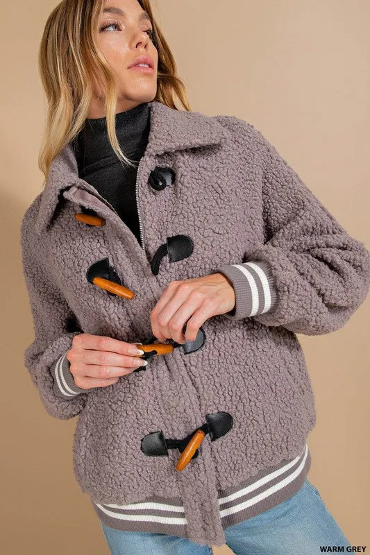 Warm Grey Fleece Toggle Sherpa Jacket