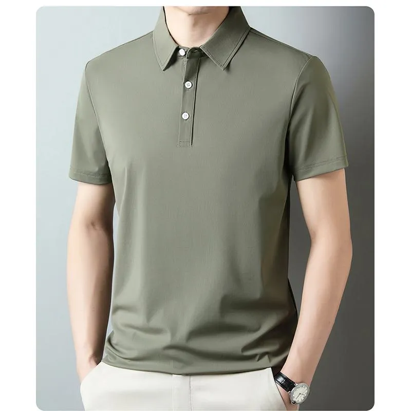 Wrinkle Resistant Lapel Tencel Silky Elite Houndstooth Short Sleeve Polo Shirt