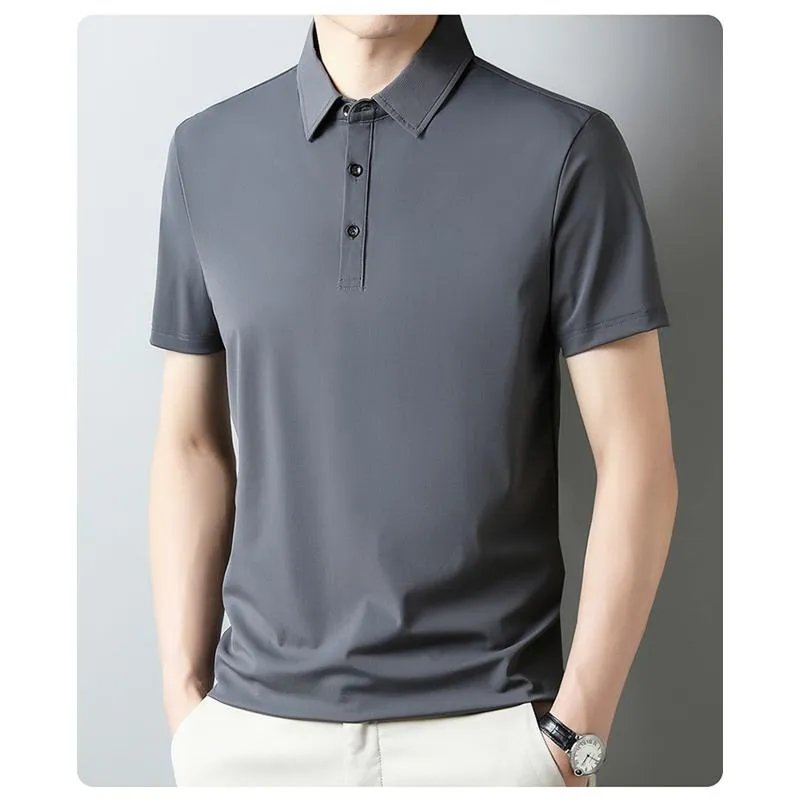 Wrinkle Resistant Lapel Tencel Silky Elite Houndstooth Short Sleeve Polo Shirt