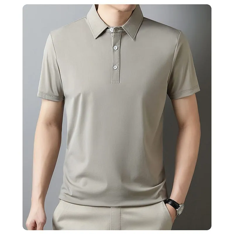 Wrinkle Resistant Lapel Tencel Silky Elite Houndstooth Short Sleeve Polo Shirt