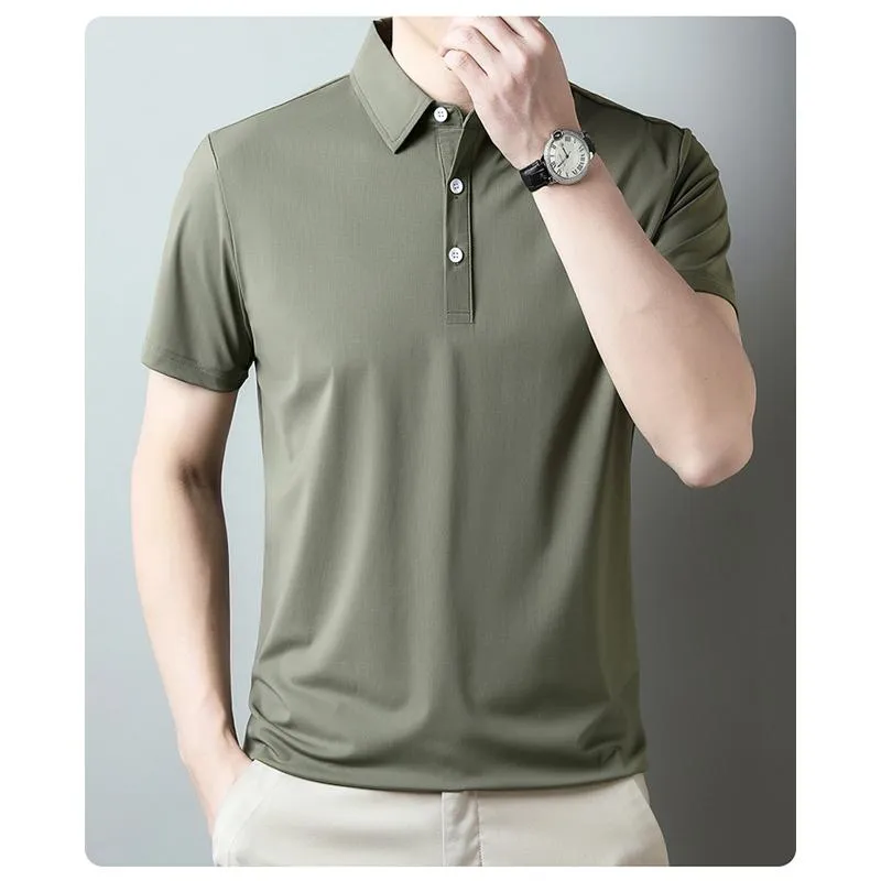 Wrinkle Resistant Lapel Tencel Silky Elite Houndstooth Short Sleeve Polo Shirt